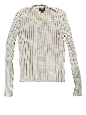 Classiques Entier Beige Ribbed Long-Sleeve Scoop Neck Top